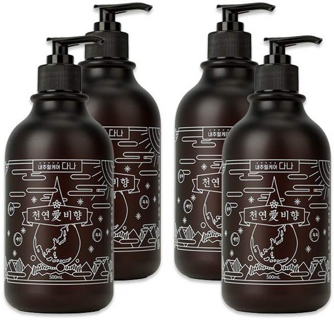 천연애 비향 샴푸 세안 목욕 올인원 순은 맥주효모 첨가 모발 튼튼하게 유지 올인원 식물성 성분, 4개, 500ml