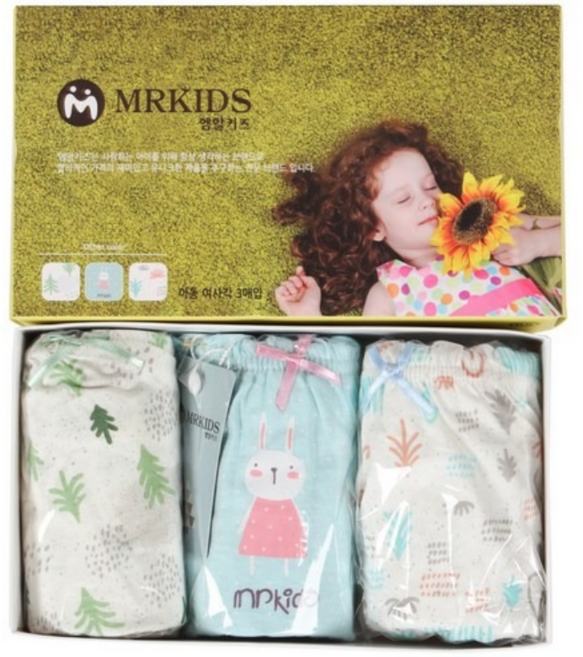 엠알키즈 여아용 퓨어 드로즈 사각팬티 3종 세트