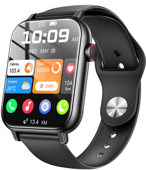 LifeSync 통화가능 스마트 워치 운동측정 2.0인치 대화면 한글판 스마트밴드, 블랙, 4.5cm, 블루투스