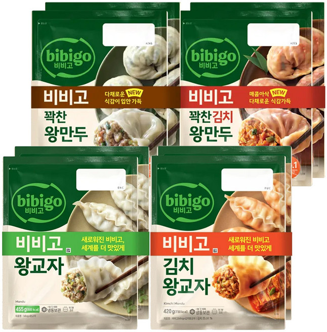 CJ 비비고 왕교자 (고기455gX2개+김치420gX2개) + 꽉찬 왕만두 (고기420gX2개+김치420gX2개), 1세트, 3.43kg