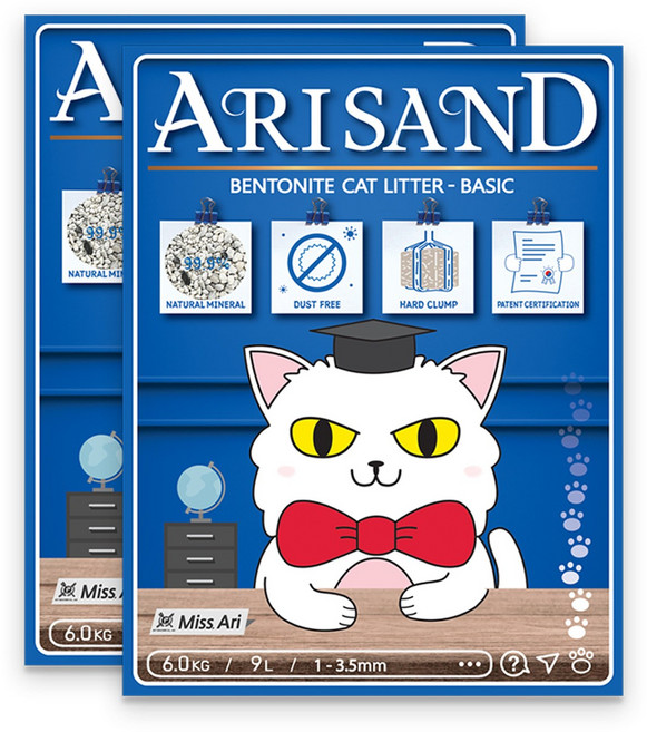 아리샌드 베이직 벤토나이트 고양이 모래, 6kg, 2개, 무향