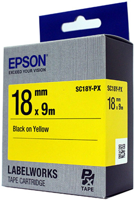 엡손 정품 라벨테이프 4mm 6mm 9mm 12mm 18mm 24mm 36mm 50mm, 18mm_SC18Y-PX 노랑바탕검정글씨