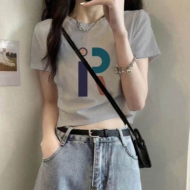 印花T恤女 短袖正肩高腰露臍上衣