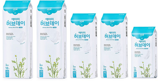 애터미 생리대 허브데이 대형20개+중형20개+소형(팬티라이너)20개