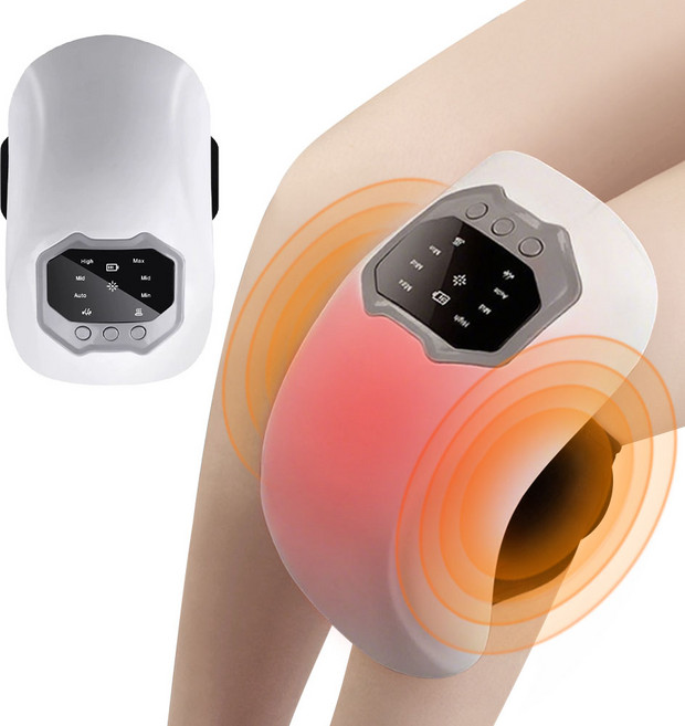 Garrl 무릎 마사지기 스마트 진동 무릎 안마기 무릎 찜질기 무선 휴대용 3단 찜질 고주파 진동 조절 대용량 무릎 안마기, 화이트
