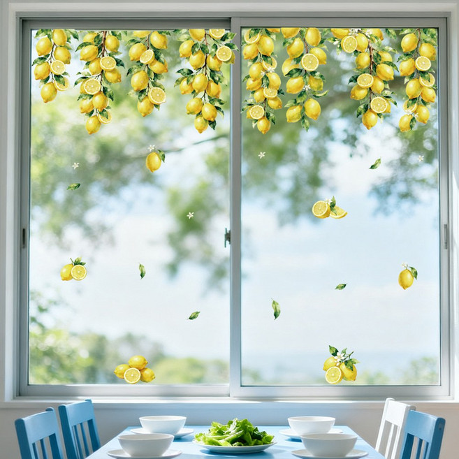 UV 양면 정전기 창문 스티커 투명 접착 비접착식 레몬 패턴 인테리어 소품 120x30cm