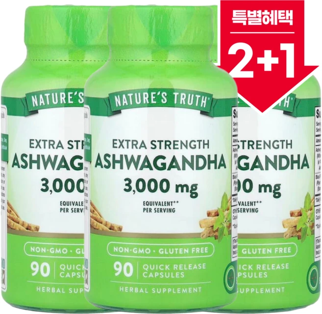 [2+1] 네이처스트루스 아슈와간다 KSM66 엑스트라 스트렝스 3000mg 빠른 방출 캡슐 90정 / 해외구매 미국정품, 3개 - 쿠팡