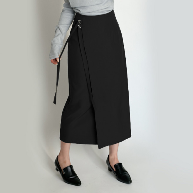 [봄하객룩] 버클 스트랩 h라인 랩 롱스커트