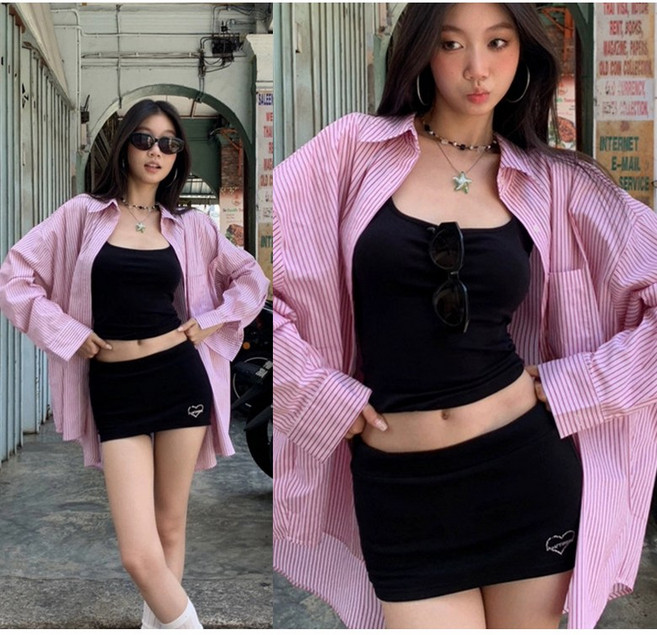 VERIT 빅사이즈 비치웨어 오버핏 데일리 롱셔츠VT421