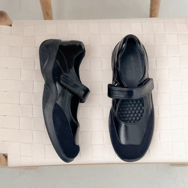 슈뿐 발편한 고프코어 벨크로 스트랩 메리제인 로퍼 통굽 키높이 운동화