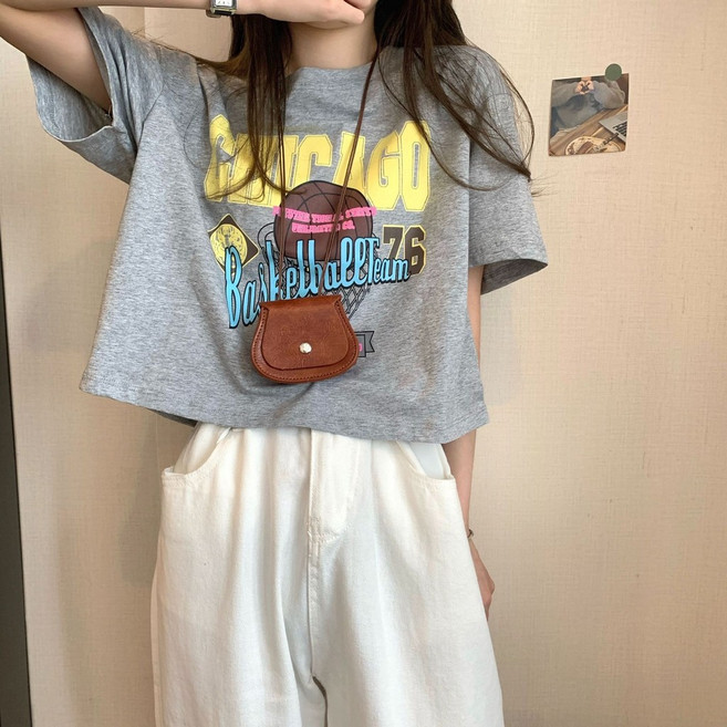 美式寬鬆高腰短版T恤 夏季新款女款