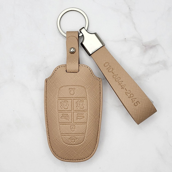 (각인무료)현대 호환 차키케이스 싼타페MX5 그랜저GN7 더뉴아반떼 쏘나타디엣지 더뉴투싼 코나 아이오닉 5버튼 7버튼 조약돌 키링 차량용품 키홀더, 현대 F(각인가능), 샌드베이지