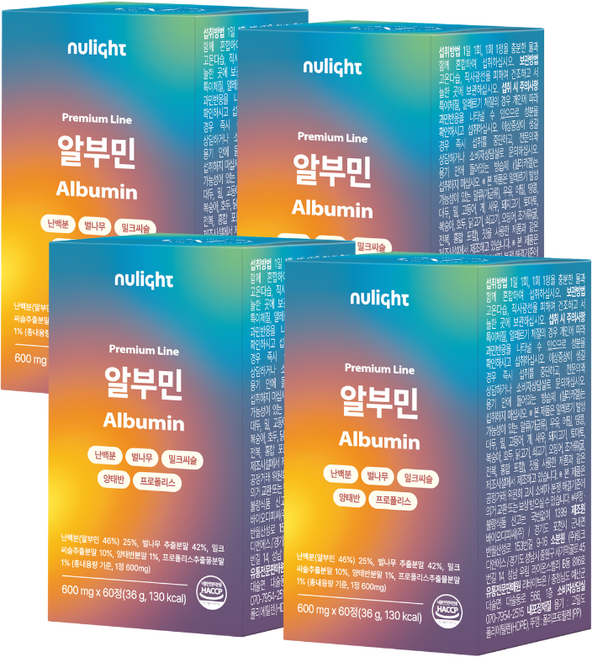프리미엄 알부민 100% 난백 고순도 고함량 흡수빠른 단백질 식약처 인증 누라이트, 4박스, 60정
