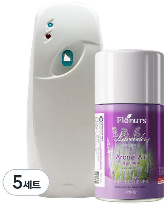 자동분사기 + 아로마에어 실내용 방향제 스위트라벤더, 5세트, 꽃향