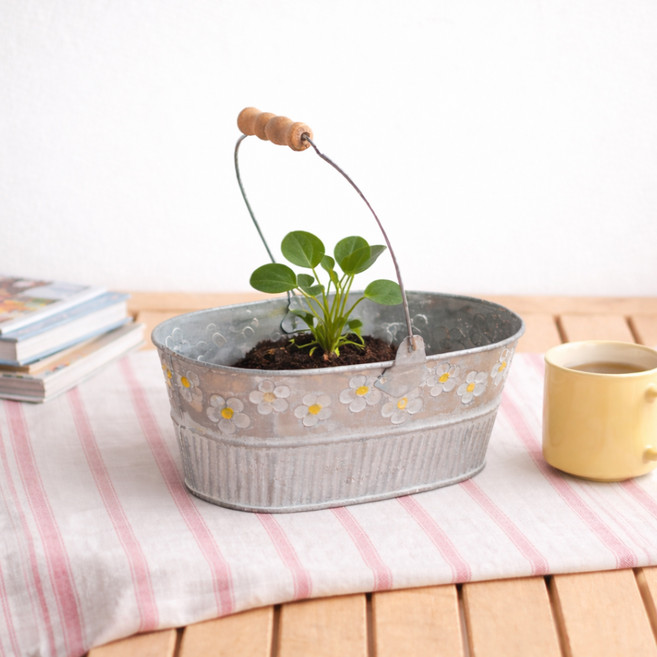 페이퍼랩 빈티지 철제 바구니 가드닝 화분커버, 1개, 실버