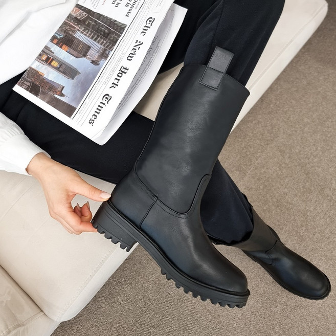 발편한 미들 첼시 하프 플랫폼 워커 부츠 4cm