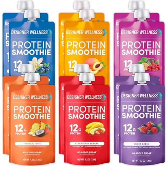 Designer Wellness Protein Smoothie Real Fruit 12g Protein Low Carb Zero Added Sugar Gluten-F, 4.2 Fl Oz (12팩), 1개, 다양한 믹스, 120g - 쿠팡