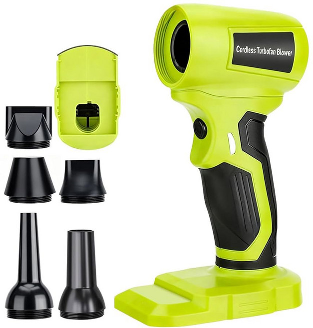 무선 블로워 Ryobi 배터리 96 000RPM 브러시리스 모터 휴대용 전기 먼지 블로워와 호환되며 차량 키보드 드라이브웨이의 건조를 위한 5개의 노즐이 있습니다. 없음, 초록색