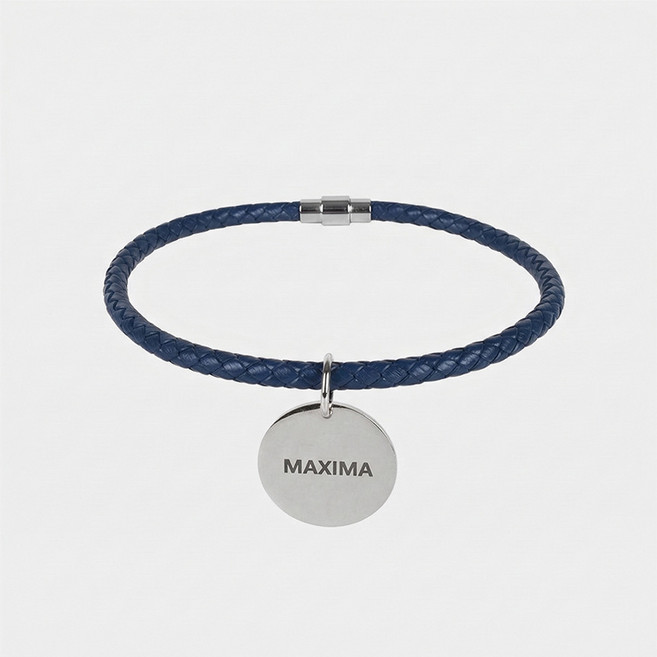 MX PET 가죽 매듭 목걸이 인식표 329X NAVY 네이비 깊은 양면 각인, 1개, 이중돌림자석-실버