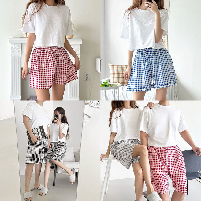 아이스 쿨 3부 3부프릴 5부 체크 파자마 남녀공용 파자마