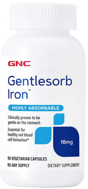 GNC 젠틀소브 아이언 18mg 90캡슐 철분 식물성캡슐 Gentlesorb Iron, 1개, 90정