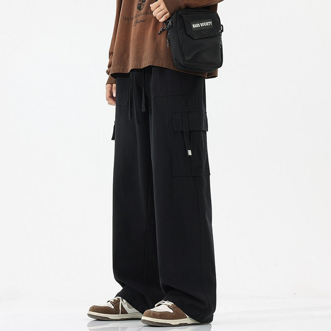 FINALSENSE봄가을 남성용 순면 루즈핏 와이드 스트레이트 카고팬츠 빅포켓 통기성 우수 보풀방지