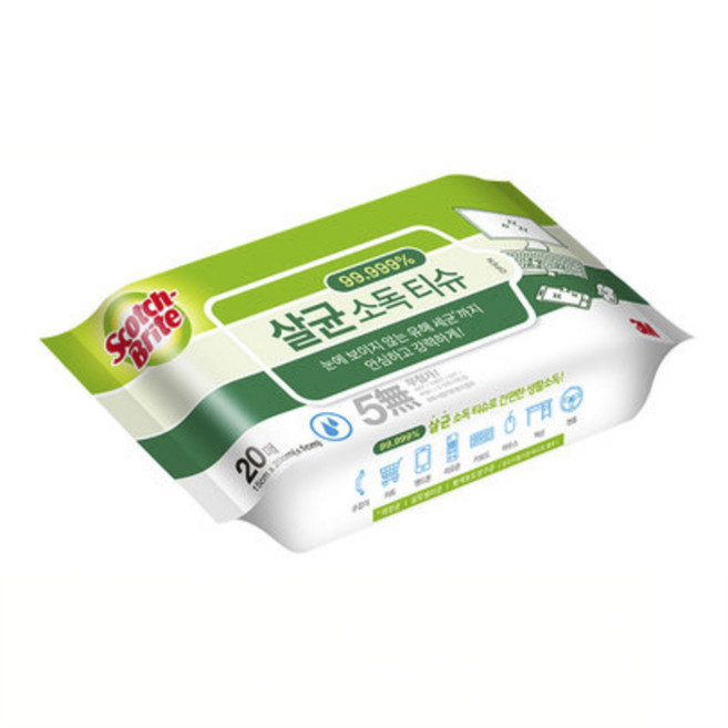 3M 스카치 브라이트 살균 소독 티슈(20매/50매), 1개