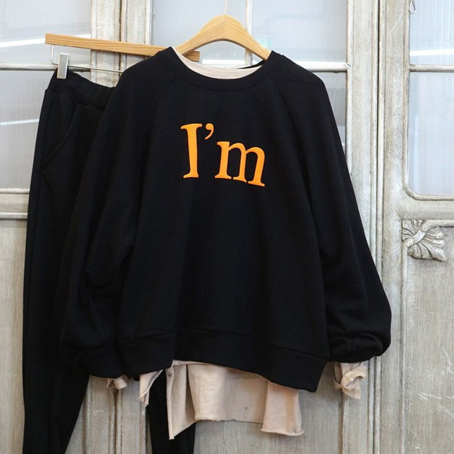 이힝 아이엠 레터링 네온 프린팅 루즈핏맨투맨 봄 맨투맨