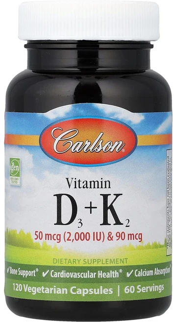 칼슨 비타민D3 플러스 K2 50mcg 2000IU 90mcg 베지캡슐 120정, 1개 - 쿠팡
