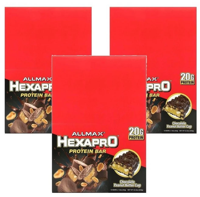 ALLMAX Hexapro Protein Bar Chocolate Peanut Butter Cup 올맥스 헥사프로 프로틴바 초콜릿 땅콩버터 컵 12p 648g, 3개 - 쿠팡