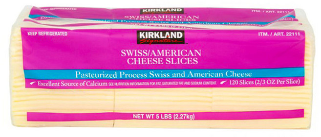코스트코 커클랜드 스위스 아메리칸 치즈 2.27kg 슬라이스 샌드위치, 2.27g, 1개