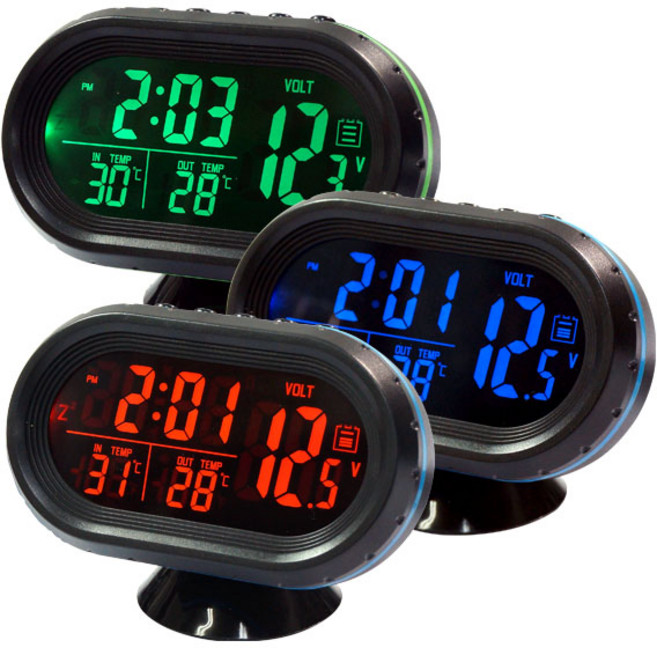 삼항LED 12V-24V 디지털시계+디지털볼트메타+디지털온도계 3개를 하나로!, 블루, 1개