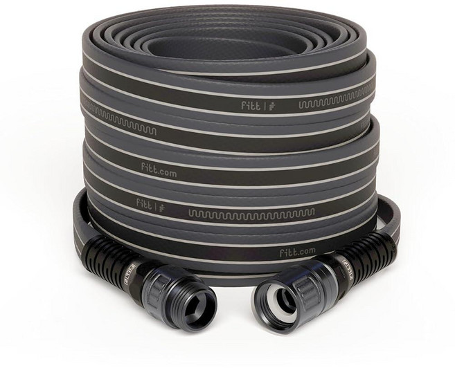 FITT Force Pro 워터 호스 가볍고 유연하며 내구성이 뛰어나며 꼬임 없는 튼튼한 상업용 등급 플랫 정원 그레이 및 블루 7.6m25피트 x 1.6cm5/8인치 16