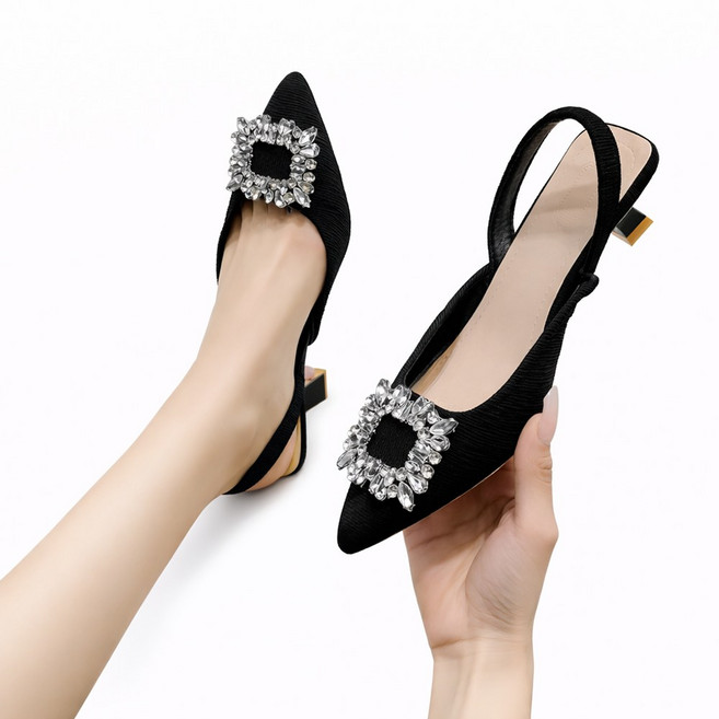 차쿠 여성 사각 큐빅 미들 슬링백 힐