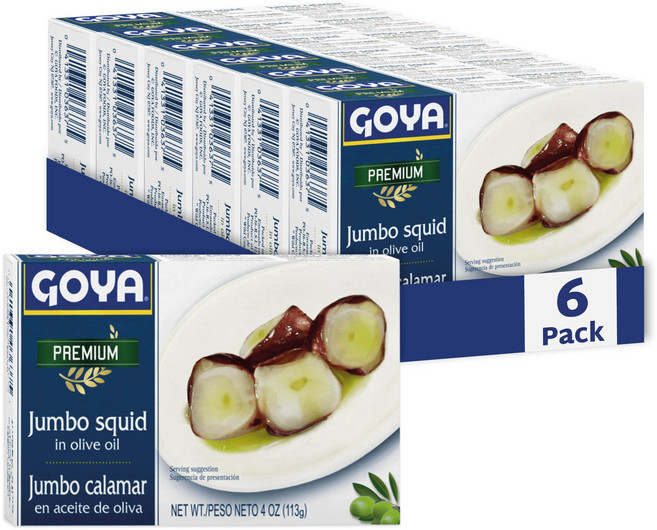 Goya Premium Jumbo Squid Octopus Goya Premium Jumbo Squid Octopus Style in Olive Oil 4 oz Cans (Pa, 1개, 113g, 1개입
