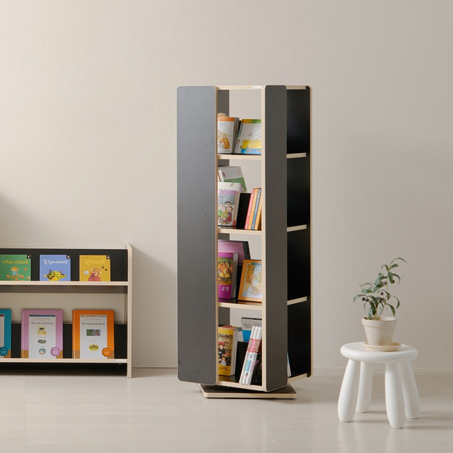 착한목수 LPM 우디 360도 4단 회전책장 유아 어린이 아동 인테리어 수납 책장, 블랙
