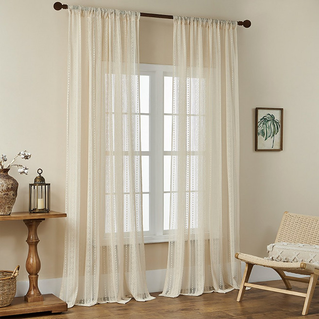 波希米亞風蕾絲窗紗, 米黃色