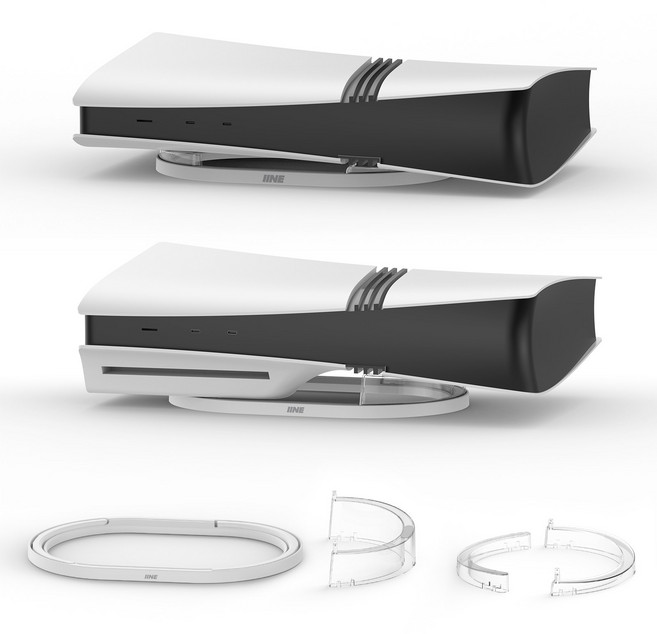 이이네 PS5 Slim & PS5 Pro용 가로 스탠드 안전 방치 플스5 슬림 플스5 프로 디스크/디지털 버전과 호환 거치대, L1107 PS5 Pro용, 1개, 투명 스탠드