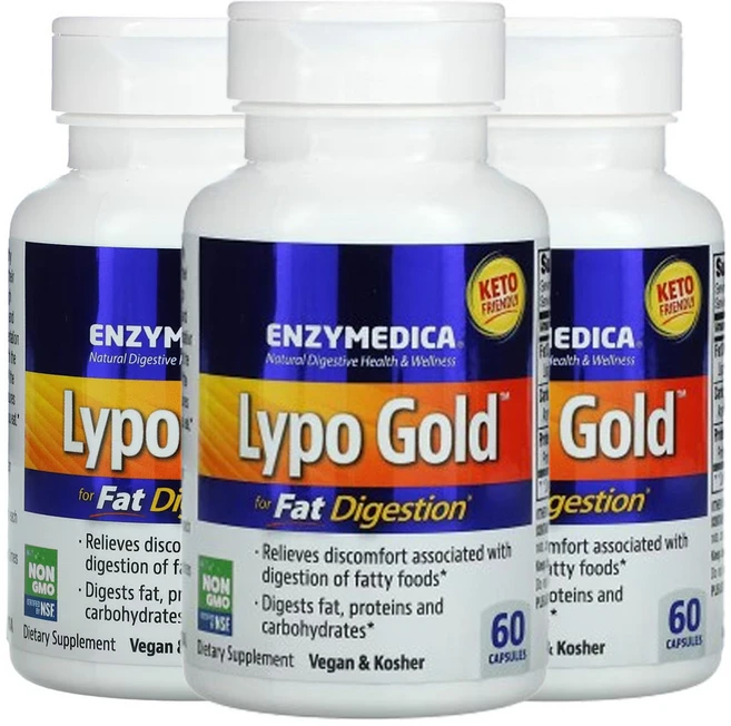 Enzymedica 리포 골드 Lypo Gold 60정 3통 리파아제 지방 소화 단백질 분해 효소, 3병 - 쿠팡