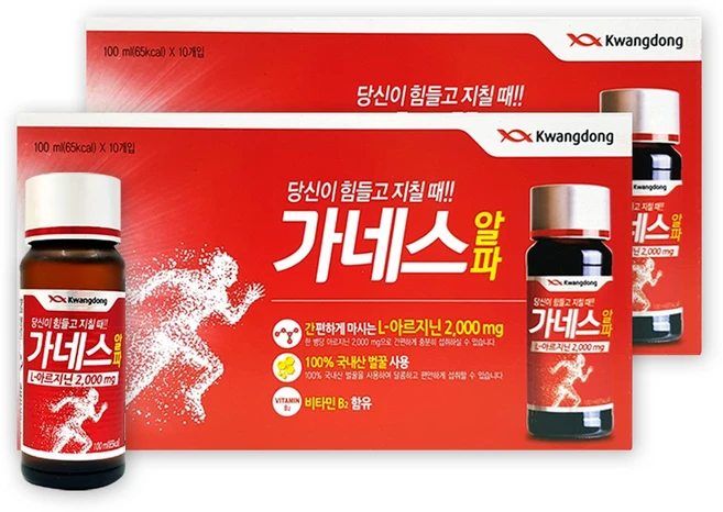광동 가네스알파 L-아르기닌 2000mg (총 20병), 1L, 2박스 - 쿠팡