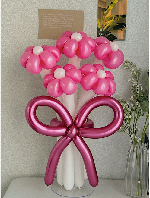 [완제품] 당일제작 풍선 꽃다발 캐릭터 산리오 이벤트 웨딩촬영 기념일 생일 브라이덜 샤워 프로포즈 이벤트 환갑 파티, 1세트, 데이지핑크 5송이