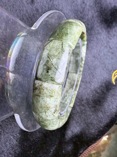 綠髮晶手鐲 獨特髮絲紋理 時尚百搭飾品