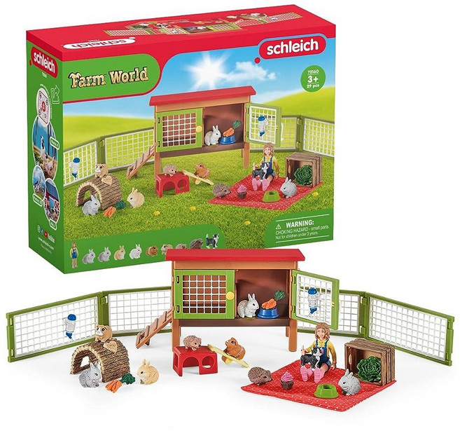 Schleich Farm World - 26피스 Little Pets 펜 및 피크닉 놀이 세트 - 소녀 새끼 고양이 토끼 및 액세서리가 있는 작은 애완 동물 농장 친구 -