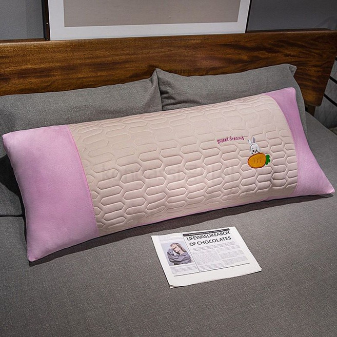 롱쿠션 라텍스 바디필로우 실크 대형 쿠션 긴베개 냉감 등받이, E_핑크 토끼 아이스 실크 젤리