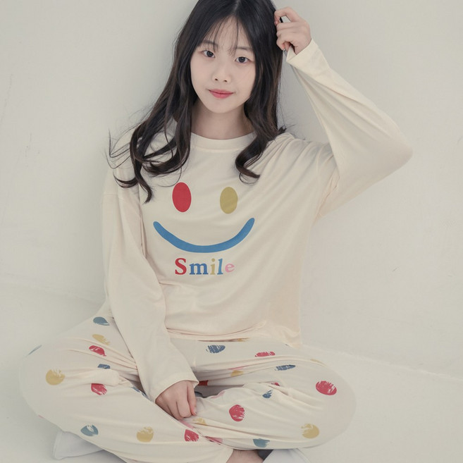 코코드림 주니어용 캐주얼 스마일 긴팔 잠옷 상하의세트