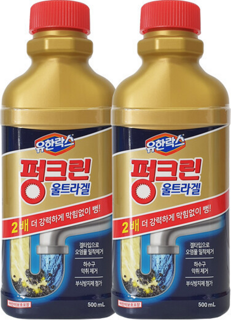 유한락스 펑크린 울트라겔 배수구세정제 x2/막힘제거/악취제거, 1개, 500ml