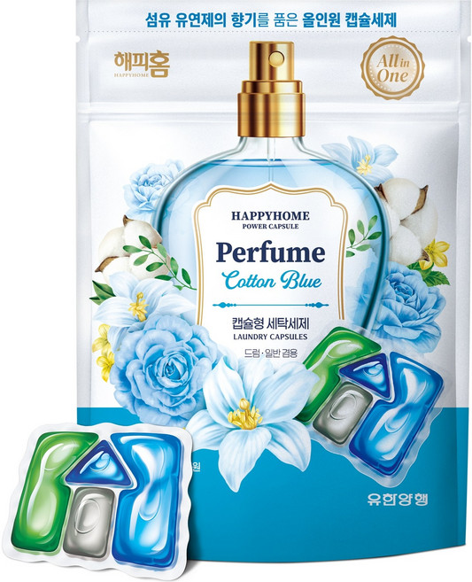 해피홈 파워캡슐 올인원 코튼블루 세탁세제, 28개입, 4개