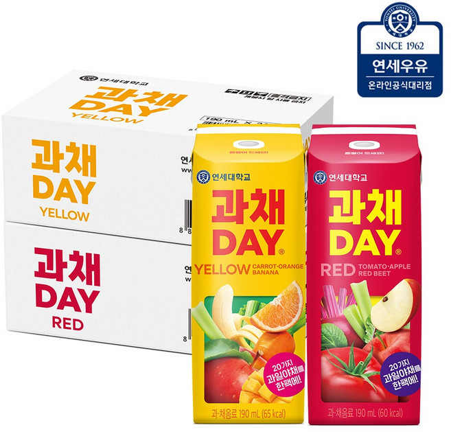 [연세우유] 과채데이 옐로우 24팩 + 레드 24팩 190ml (총48팩)_YS304+YS312, 48개