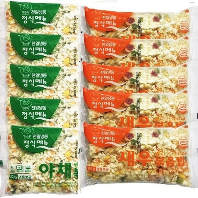 천일식품 야채볶음밥 5개+새우볶음밥 5개 천일 볶음밥 10봉, 10개, 270g