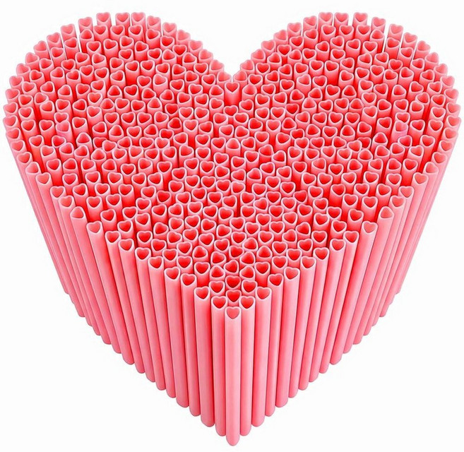 200PCS Pink Heart Shaped Straws Cute Plastic Drinking Straws for Valentine Party Bridal Shower